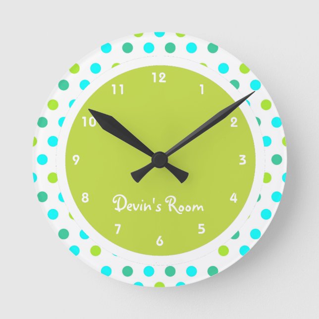 Colourful Polka Dot Kid's Bedroom Round Clock (Front)