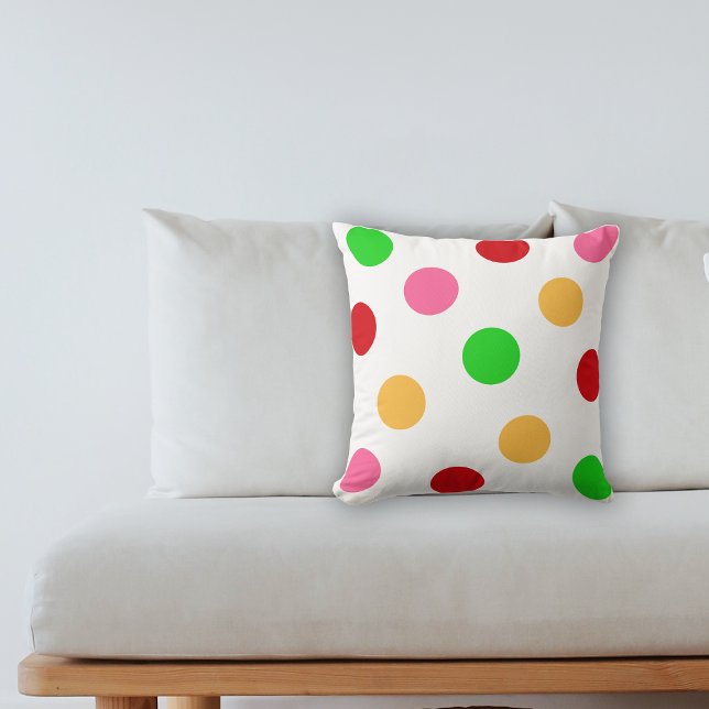 Colourful Polka Dot Pattern Cushion (Colorful Polka Dot Pattern Throw Pillow.  Large delightful polka dot design brightens up your life!)