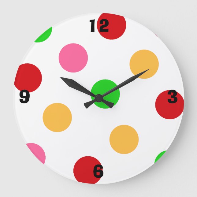 Colourful Polka Dot Pattern Patchwork Large Clock (Front)