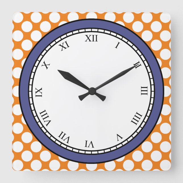 Colourful Polka Dot Roman Digits White on any Colo Square Wall Clock (Front)