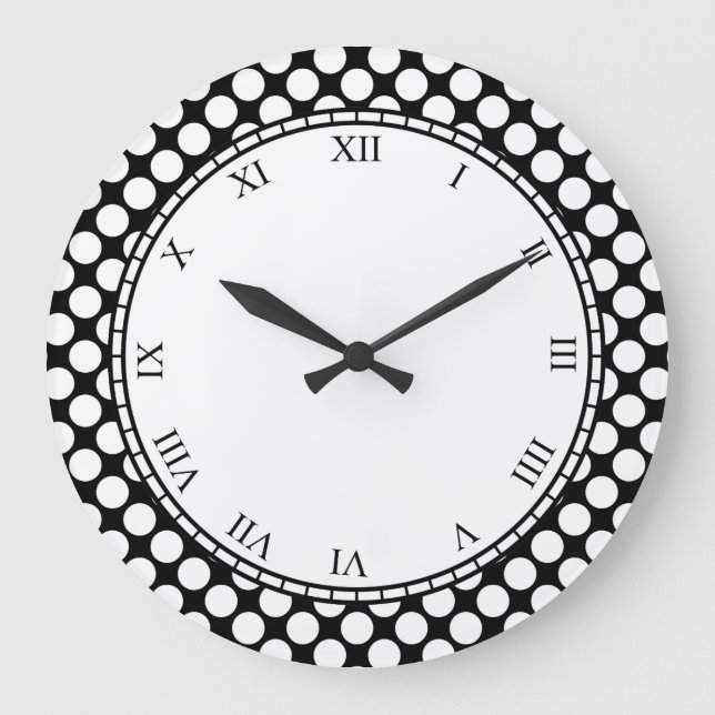 Colourful Polka Dot Roman Digits White on any Large Clock (Front)