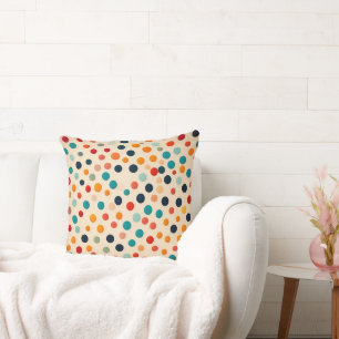 Colourful Polka Dot Seamless Pattern on Beige  Cushion
