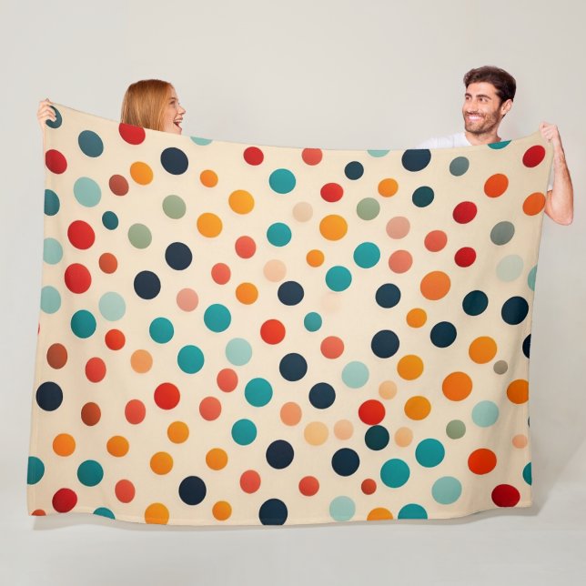 Colourful Polka Dot Seamless Pattern on Beige  Fleece Blanket (In Situ)