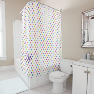 Colourful Polka-dot with Monogram Shower Curtain