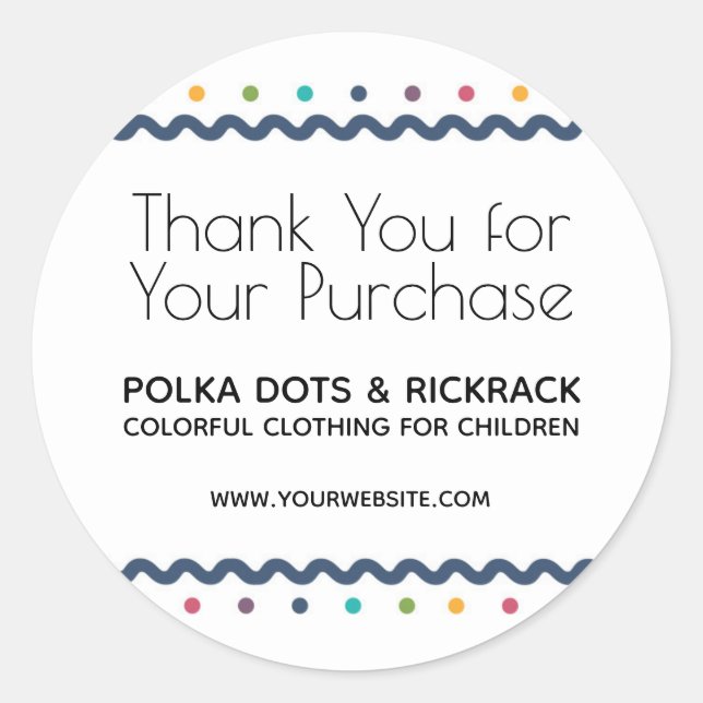Colourful Polka Dots and Rickrack Business Classic Round Sticker (Front)