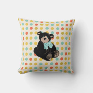 Colourful Polka Dots and Teddy Bear Accent Pillow