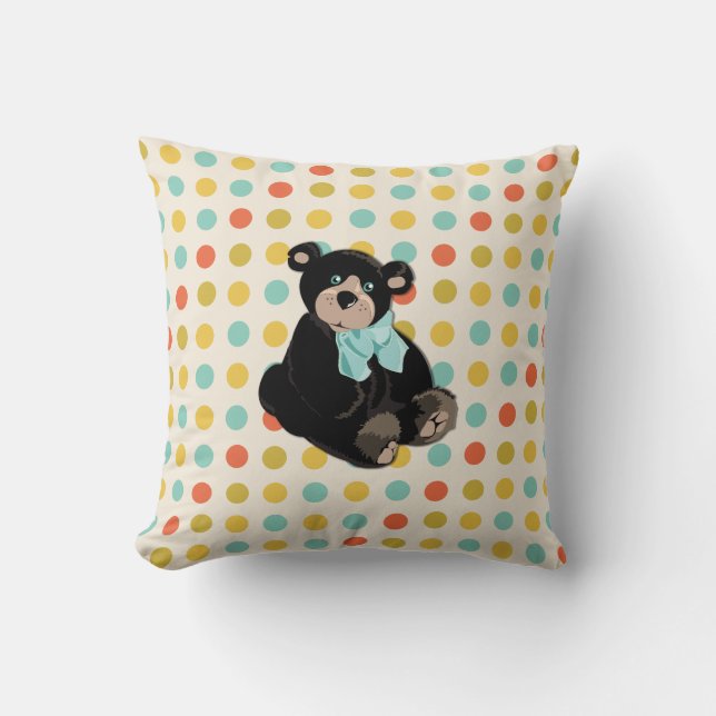 Colourful Polka Dots and Teddy Bear Accent Pillow (Front)