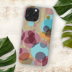 Colourful Polka Dots Art Pattern On Faux Wood Grai iPhone 15 Pro Max Case