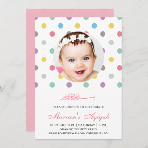 Colourful Polka Dots Baby Girl Photo Aqiqah Invitation