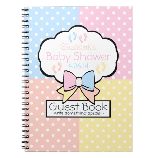 Colourful Polka Dots Baby Shower Guest Book- Notebook (Front)