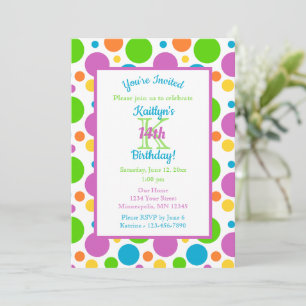 Colourful Polka Dots   Birthday Party Invitation