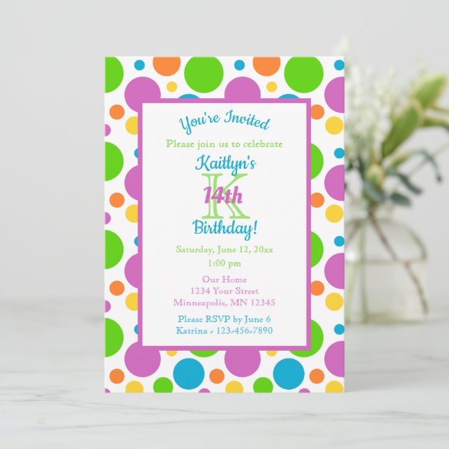Colourful Polka Dots | Birthday Party Invitation (Standing Front)