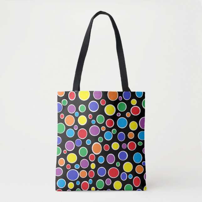 Colourful Polka Dots Black Tote Bag (Front)