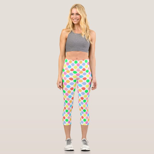 Colourful Polka Dots Capri Leggings (Front)