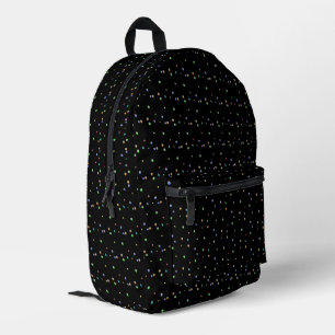 colourful polka dots in black printed backpack