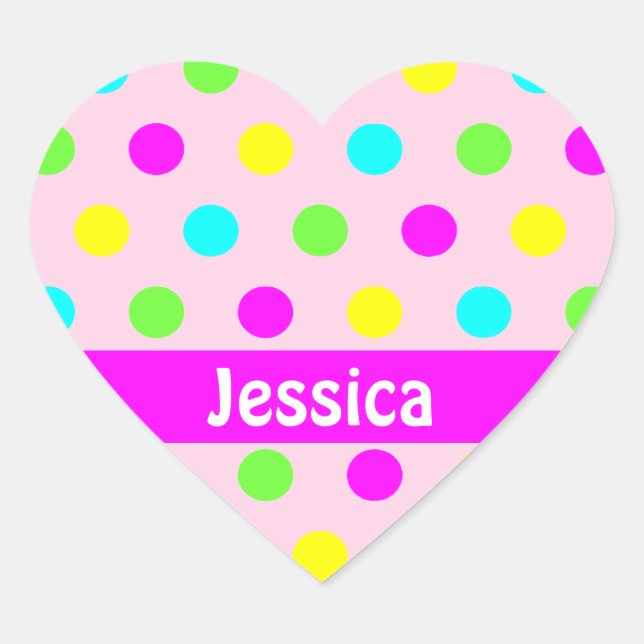 Colourful Polka Dots - Name Heart Sticker (Front)