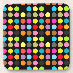 Colourful Polka Dots on Black Coaster