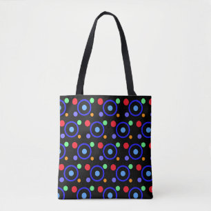 Colourful Polka Dots on Black Tote Bag