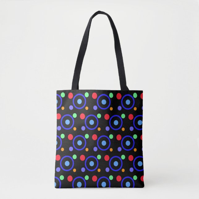 Colourful Polka Dots on Black Tote Bag (Front)