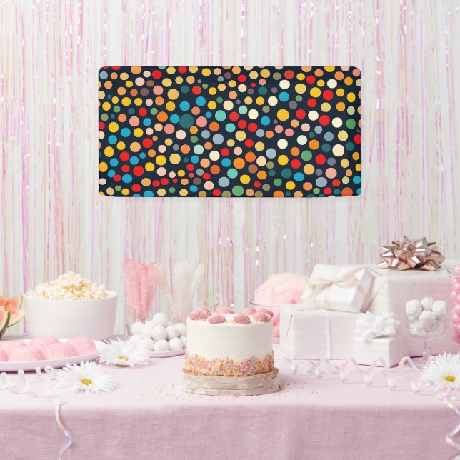 Colourful Polka Dots on Dark Background Banner (Party)