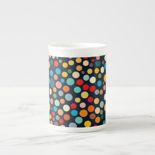 Colourful Polka Dots on Dark Background Bone China Mug
