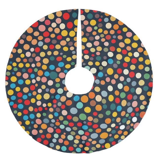 Colourful Polka Dots on Dark Background Brushed Polyester Tree Skirt (Front)