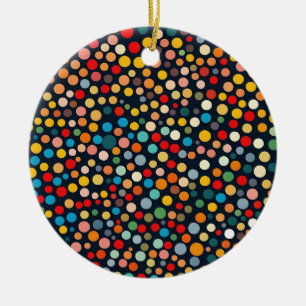 Colourful Polka Dots on Dark Background Ceramic Ornament