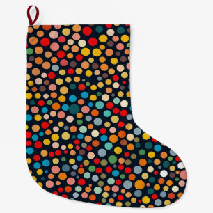 Colourful Polka Dots on Dark Background Large Christmas Stocking