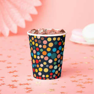 Colourful Polka Dots on Dark Background Paper Cups