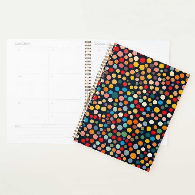 Colourful Polka Dots on Dark Background Planner (Display)