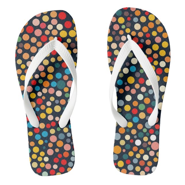 Colourful Polka Dots on Dark Background Thongs (Footbed)