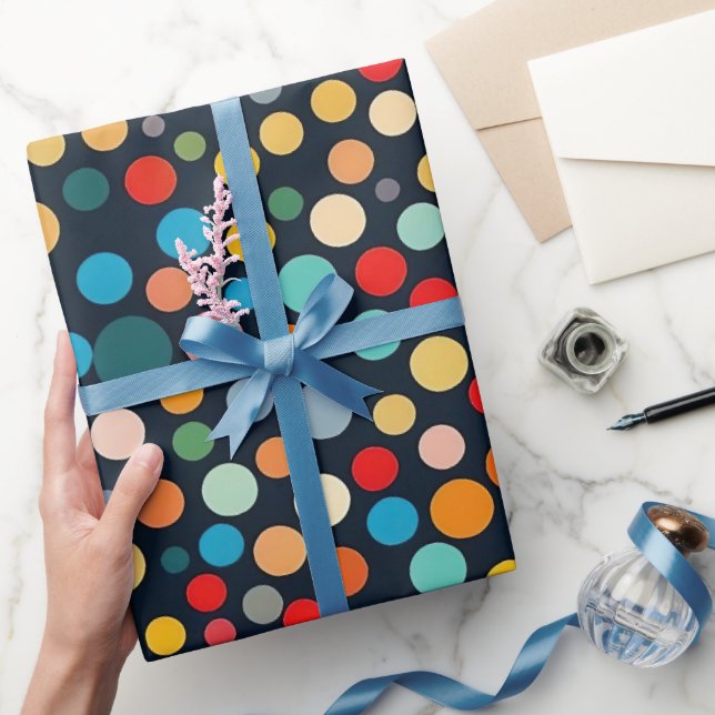 Colourful Polka Dots on Dark Background Wrapping Paper (Gifting)