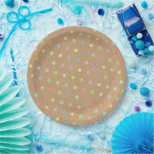 Colourful Polka Dots On Faux Kraft Paper Backgroun Paper Plate