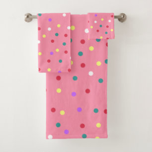 Colourful Polka Dots on Pink Bath Towel Set