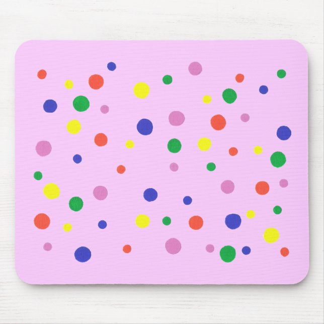 Colourful polka dots on pink, on mousepads (Front)