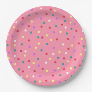 Colourful Polka Dots on Pink Paper Plate