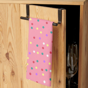 Colourful Polka Dots on Pink Tea Towel