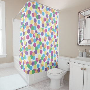 Colourful Polka-Dots on White Shower Curtain