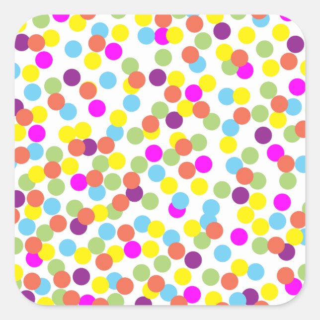 Colourful Polka-Dots on White Square Sticker (Front)
