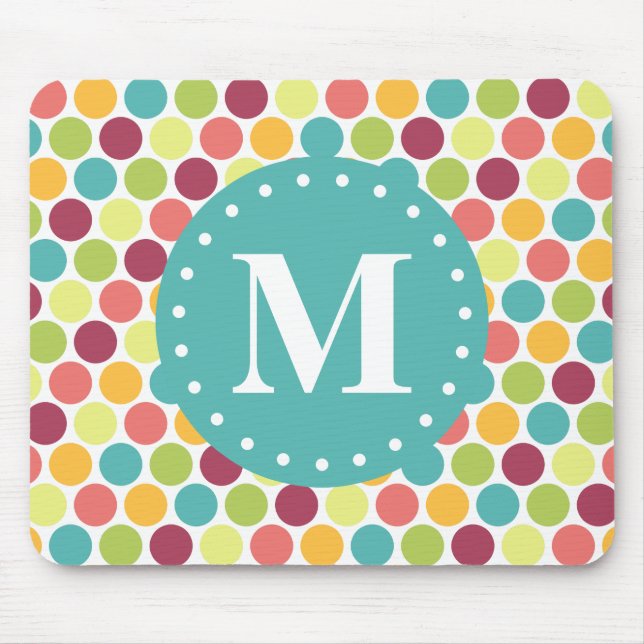 Colourful Polka Dots Pattern with Monogram Mouse Pad (Front)