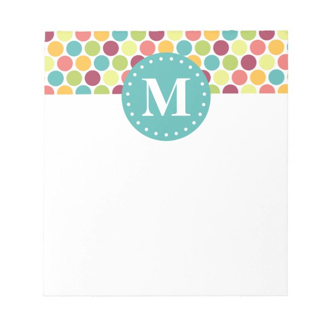 Colourful Polka Dots Pattern with Monogram Notepad (Front)