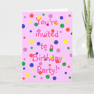 Colourful Polka Dots Pink Birthday Party for Kids Invitation