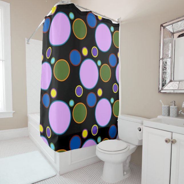 Colourful Polka Dots Shower Curtain (In Situ)