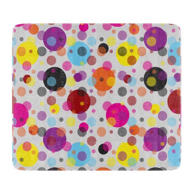Colourful Polka Dots Square Cutting Board (Front)