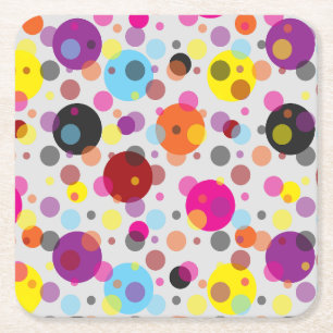 Colourful Polka Dots Square Paper Coaster