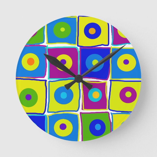 Colourful Polka Dots & Squares Art Clock (Front)