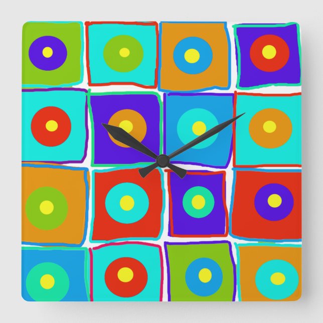 Colourful Polka Dots & Squares Art Clock (Front)