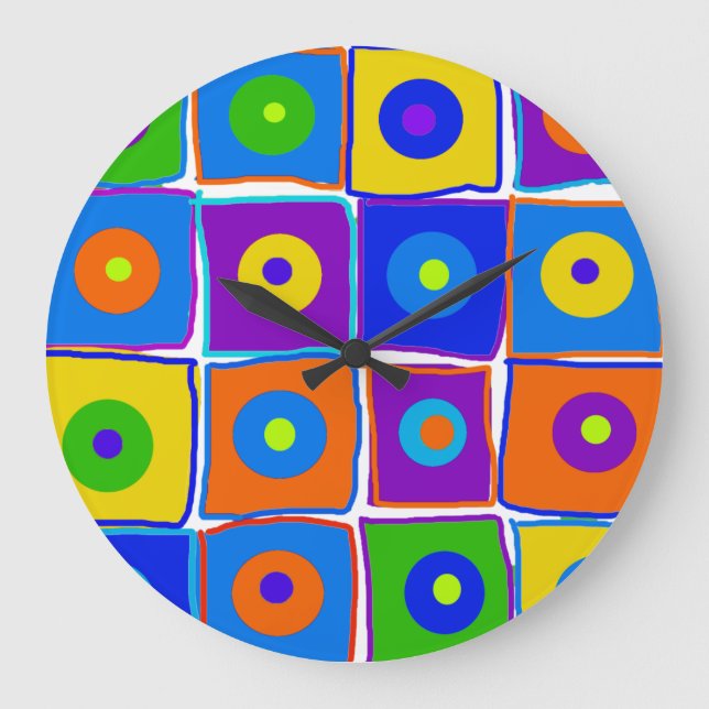 Colourful Polka Dots & Squares Large Art Clock (Front)