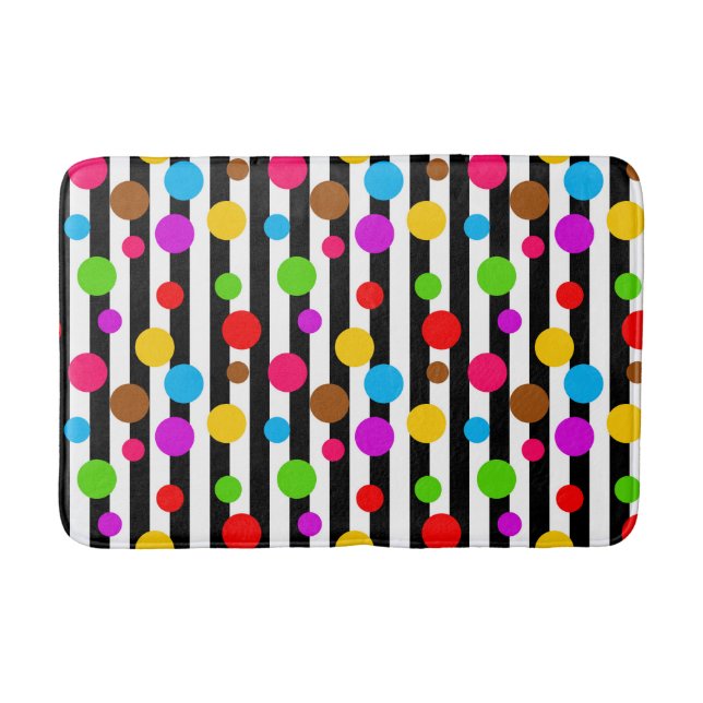 Colourful Polka Dots Stripes Bath Mat (Front)