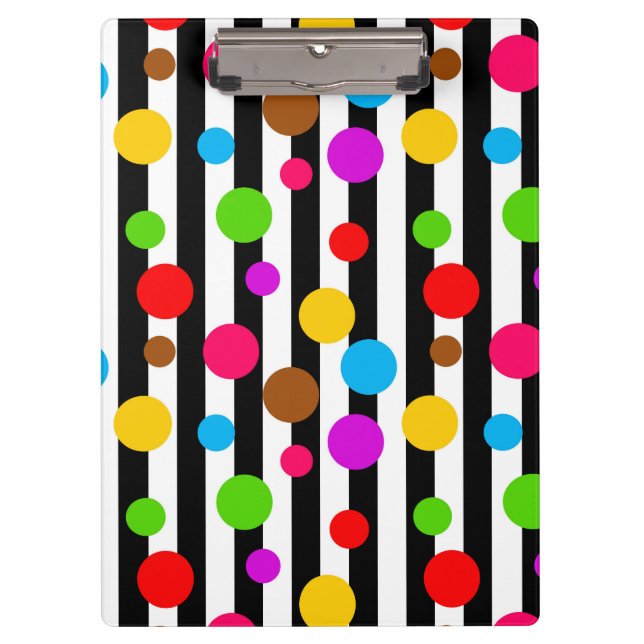 Colourful Polka Dots Stripes Clipboard (Front)